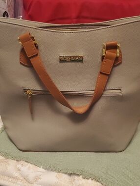 Joy & Iman Gray Tote with Tan Trim and Gold Hardware